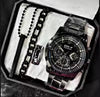 Pack of 4 Watch Set for Men Stainless Steel Quartz Watch with Bracelet Ring and Locket Business and Casual Style Multiple Colors